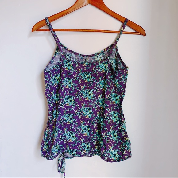 Purple floral tank top size M - Picture 3 of 5